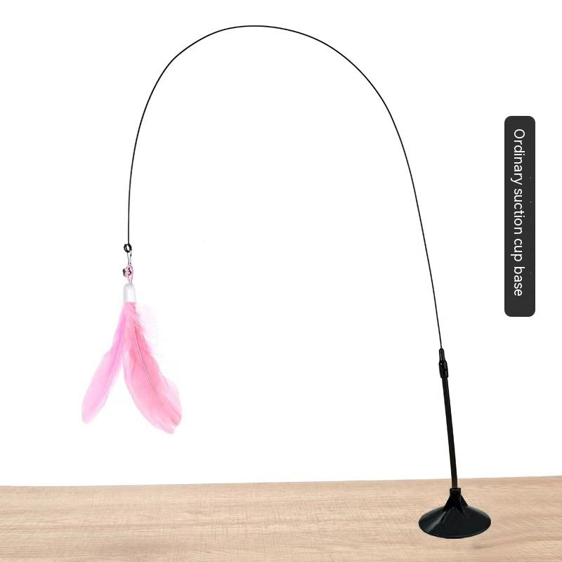 KFX-2135741 Suction Cup Cat Toy with Bell and Feather Wand in Various Colors