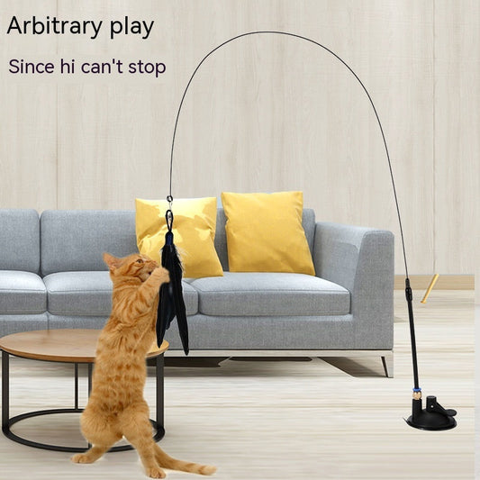 KFX-2135741 Suction Cup Cat Toy with Bell and Feather Wand in Various Colors