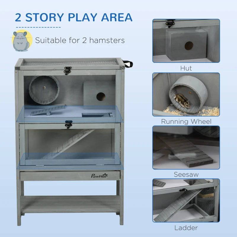 KFX-2136381 5-Tier Hamster Cage with Openable Top, Three Ladders, Storage Shelf, and Glass Front for Small Pets