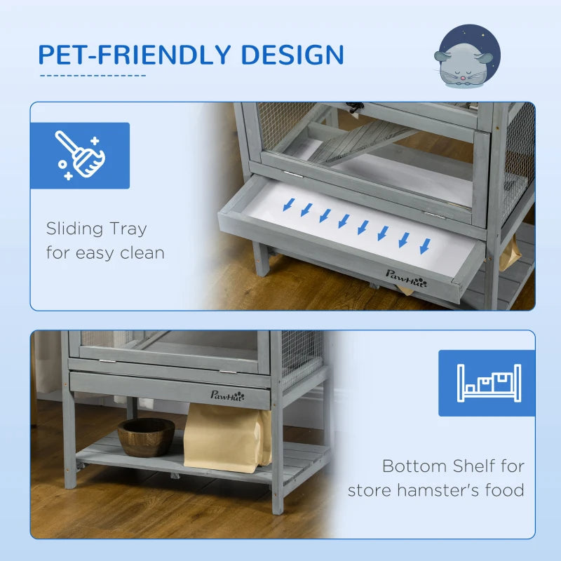 KFX-2136381 5-Tier Hamster Cage with Openable Top, Three Ladders, Storage Shelf, and Glass Front for Small Pets