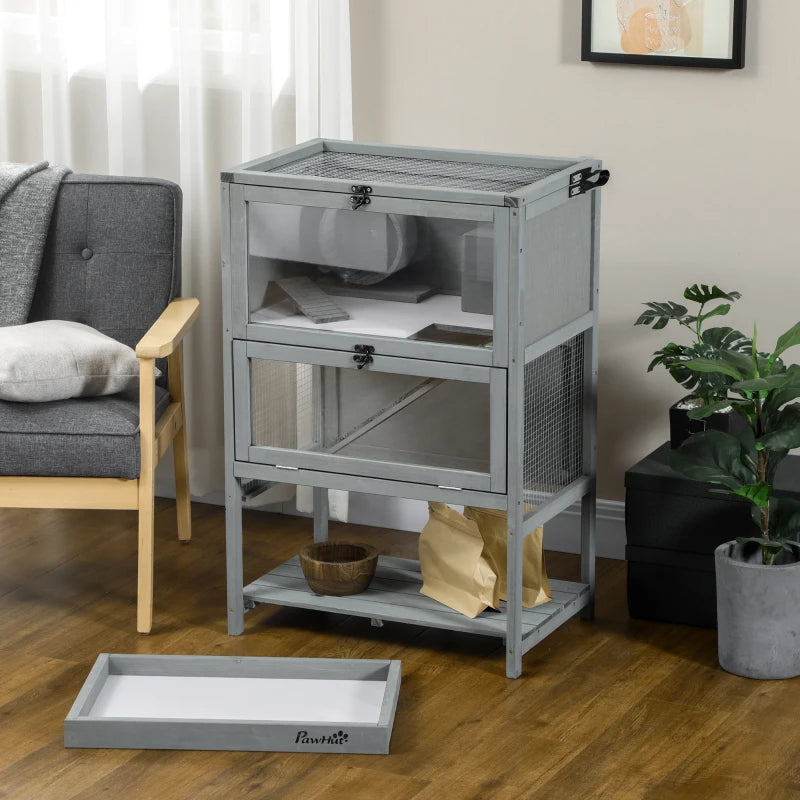 KFX-2136381 5-Tier Hamster Cage with Openable Top, Three Ladders, Storage Shelf, and Glass Front for Small Pets
