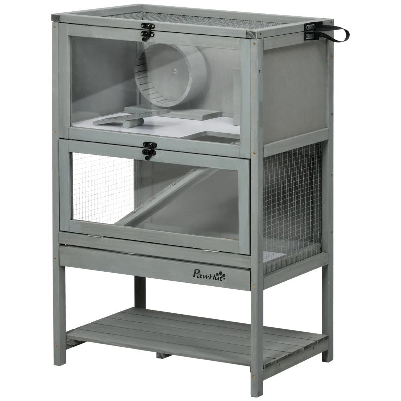 KFX-2136381 5-Tier Hamster Cage with Openable Top, Three Ladders, Storage Shelf, and Glass Front for Small Pets