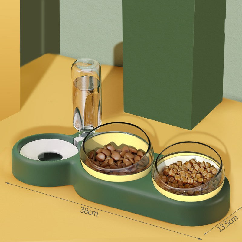 KFX-2136893 Automatic Pet Feeding Station with 2 Bowls and Water Fountain, Easy Clean Plastic, Multiple Color Options, 550ml Volume