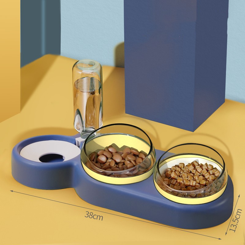 KFX-2136893 Automatic Pet Feeding Station with 2 Bowls and Water Fountain, Easy Clean Plastic, Multiple Color Options, 550ml Volume