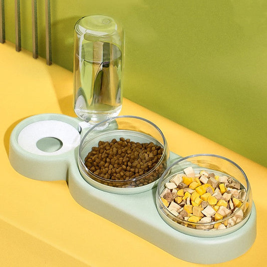 KFX-2136893 Automatic Pet Feeding Station with 2 Bowls and Water Fountain, Easy Clean Plastic, Multiple Color Options, 550ml Volume