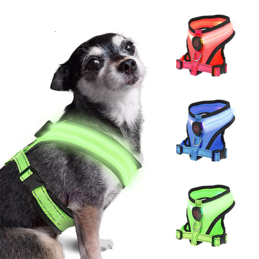 KFX-2139965 Rechargeable LED Lighted Dog Harness with USB Charging and Adjustable Mesh Fabric