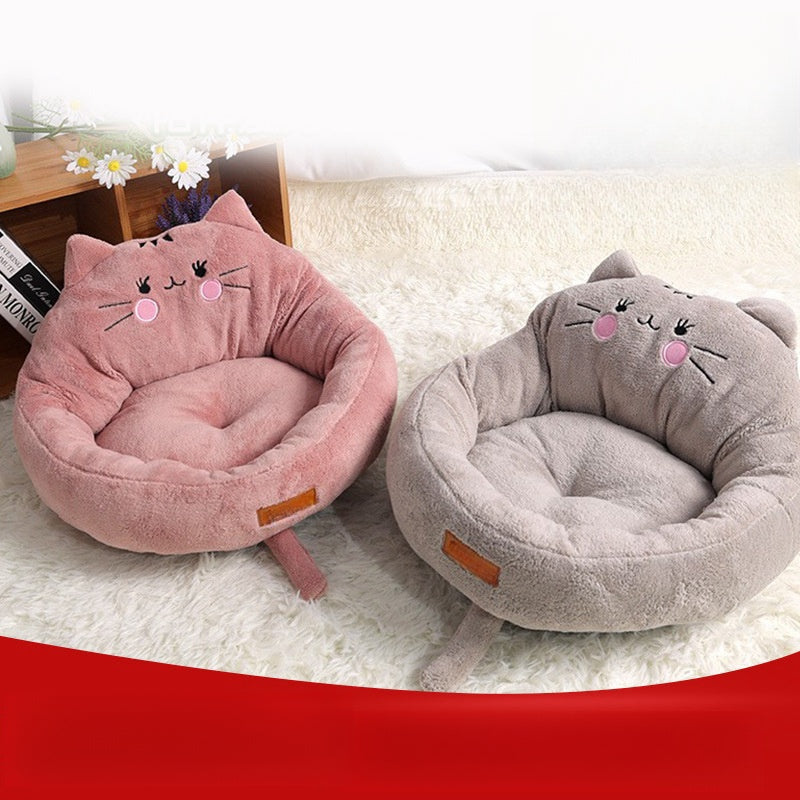 KFX-2140733 Cozy Cartoon Pet Bed for Dogs and Cats - Soft Cloth Nest in Cat Red and Gray