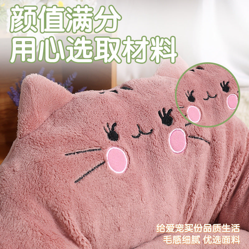 KFX-2140733 Cozy Cartoon Pet Bed for Dogs and Cats - Soft Cloth Nest in Cat Red and Gray