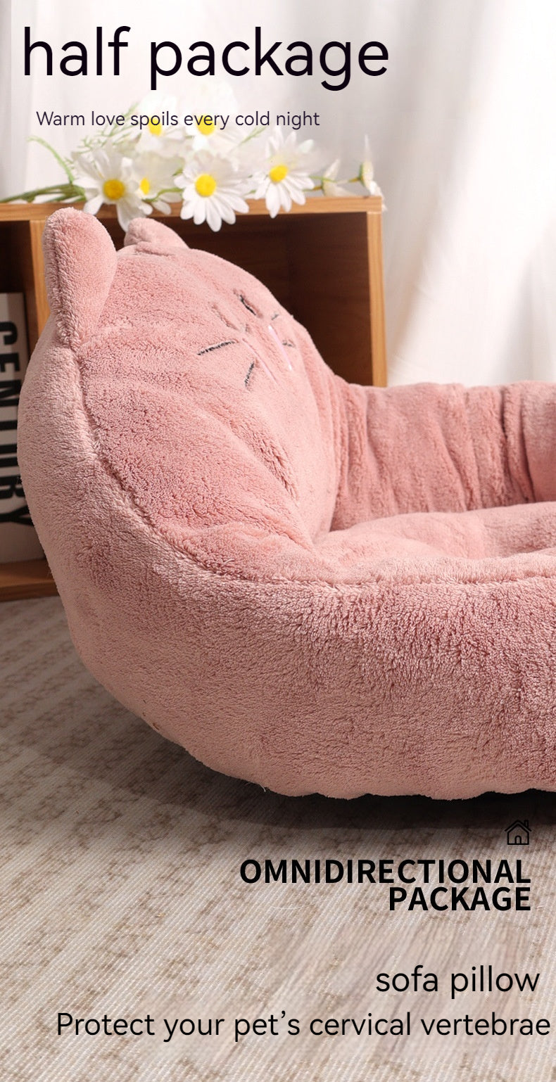 KFX-2140733 Cozy Cartoon Pet Bed for Dogs and Cats - Soft Cloth Nest in Cat Red and Gray