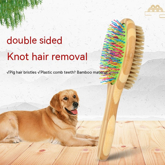 KFX-2142269 Bamboo Two-Sided Pig Hair Comb for Dogs and Cats - 235 x 70 x 60mm