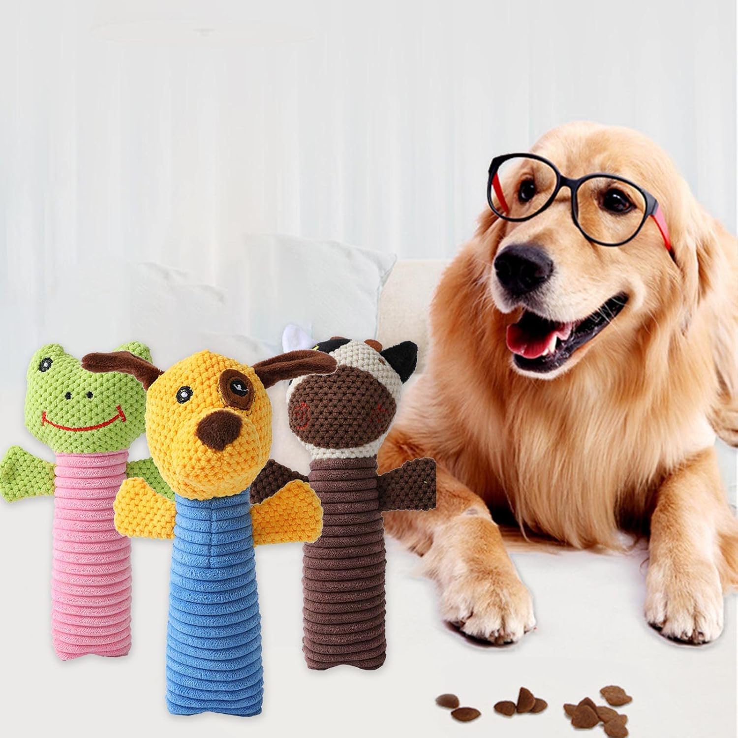 KFX-2143933 Durable Dog Squeaky Chew Toy - Soft Plush Stuffed Animal for Dental Care and Teeth Cleaning