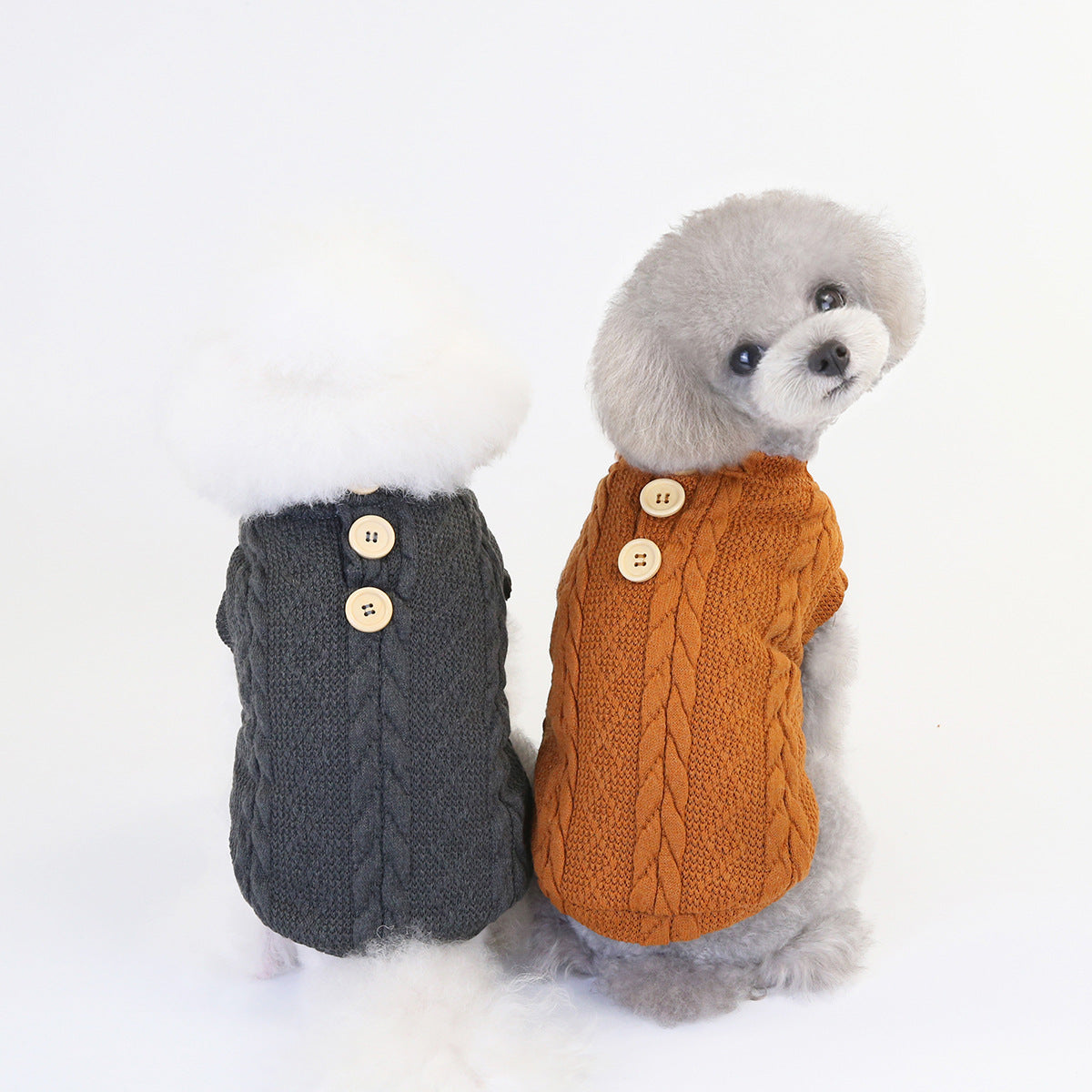 KFX-2144445 Woollen Cotton Pet Sweater for Small Dogs and Cats - Autumn and Winter Wear in Gray, Brown, Red