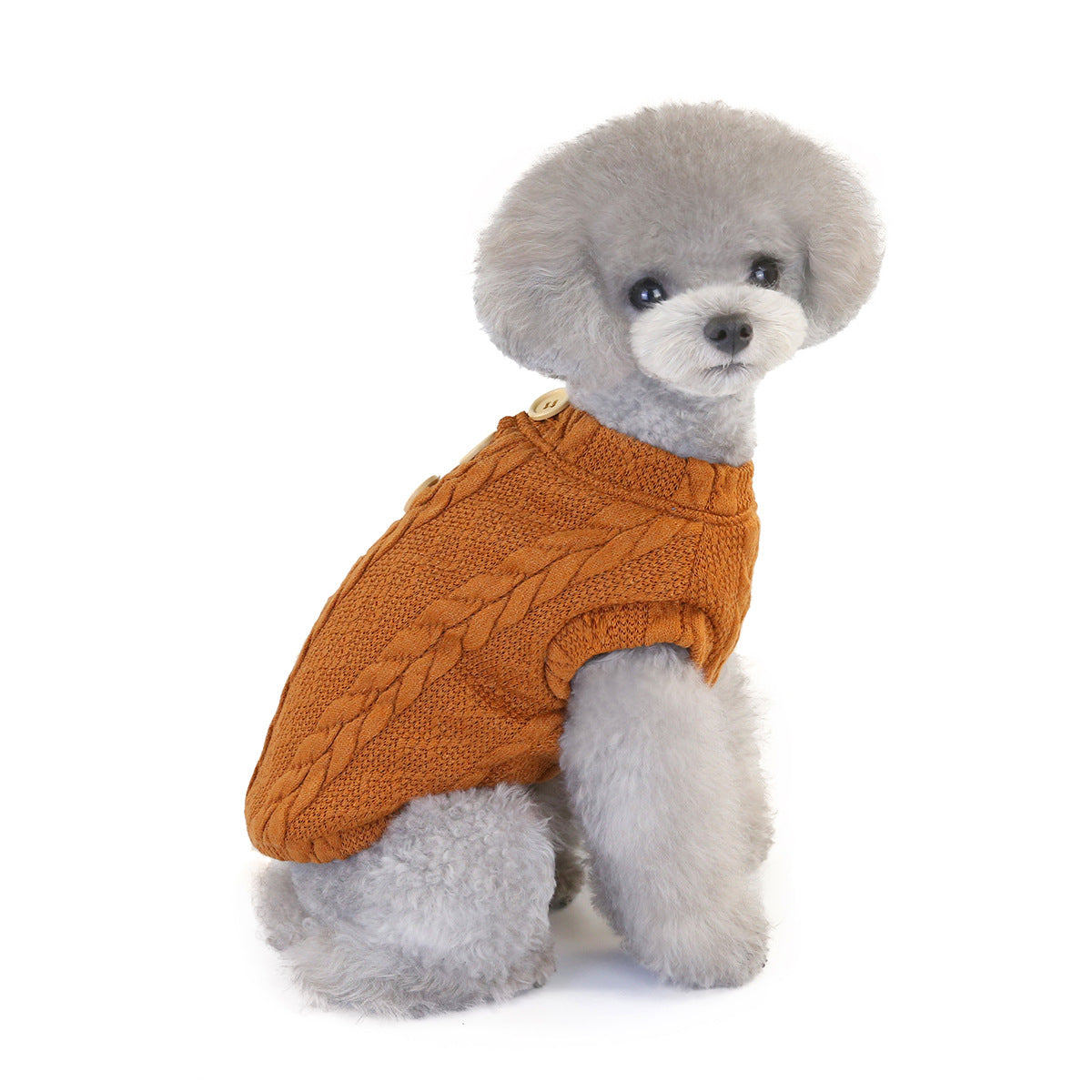 KFX-2144445 Woollen Cotton Pet Sweater for Small Dogs and Cats - Autumn and Winter Wear in Gray, Brown, Red