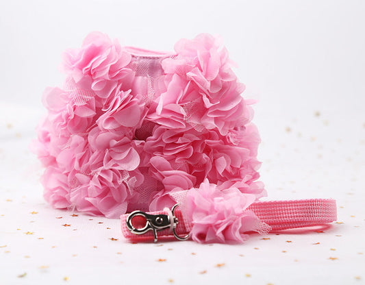 KFX-2146237 Three-Dimensional Pink Flower Dog Leash with Adjustable Length Options