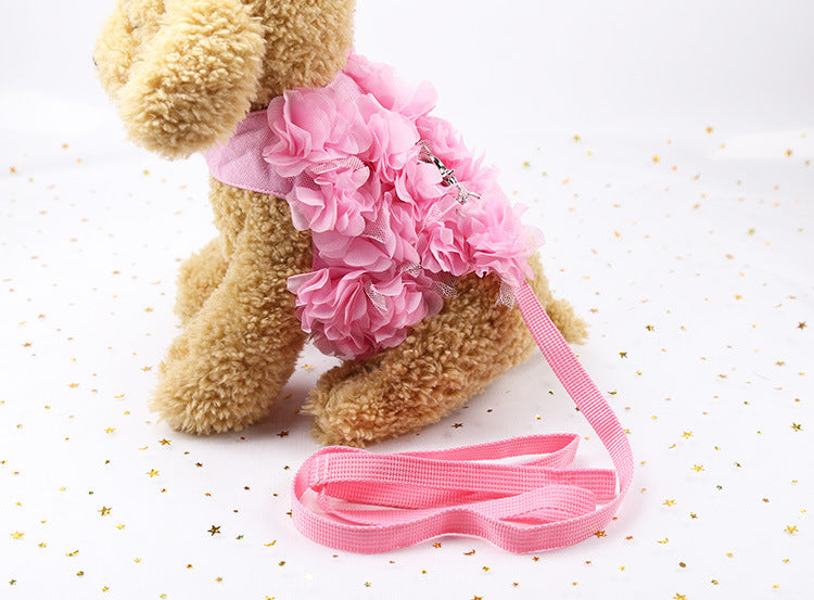 KFX-2146237 Three-Dimensional Pink Flower Dog Leash with Adjustable Length Options