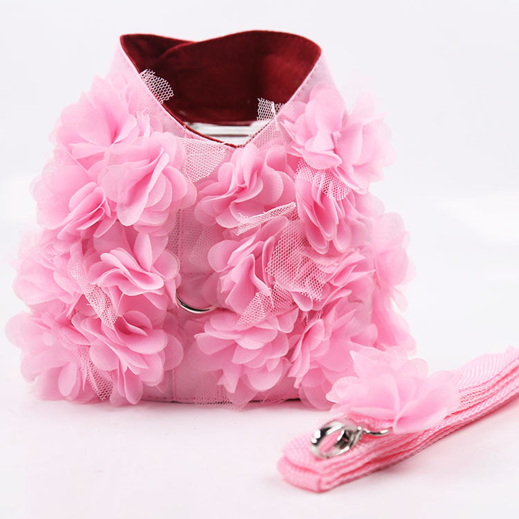 KFX-2146237 Three-Dimensional Pink Flower Dog Leash with Adjustable Length Options