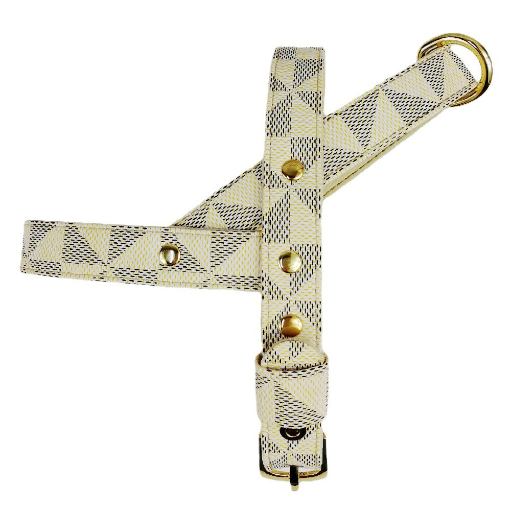 KFX-2148413 Plaid Leather Dog Collar with Leash and Gift Box - Various Sizes Available