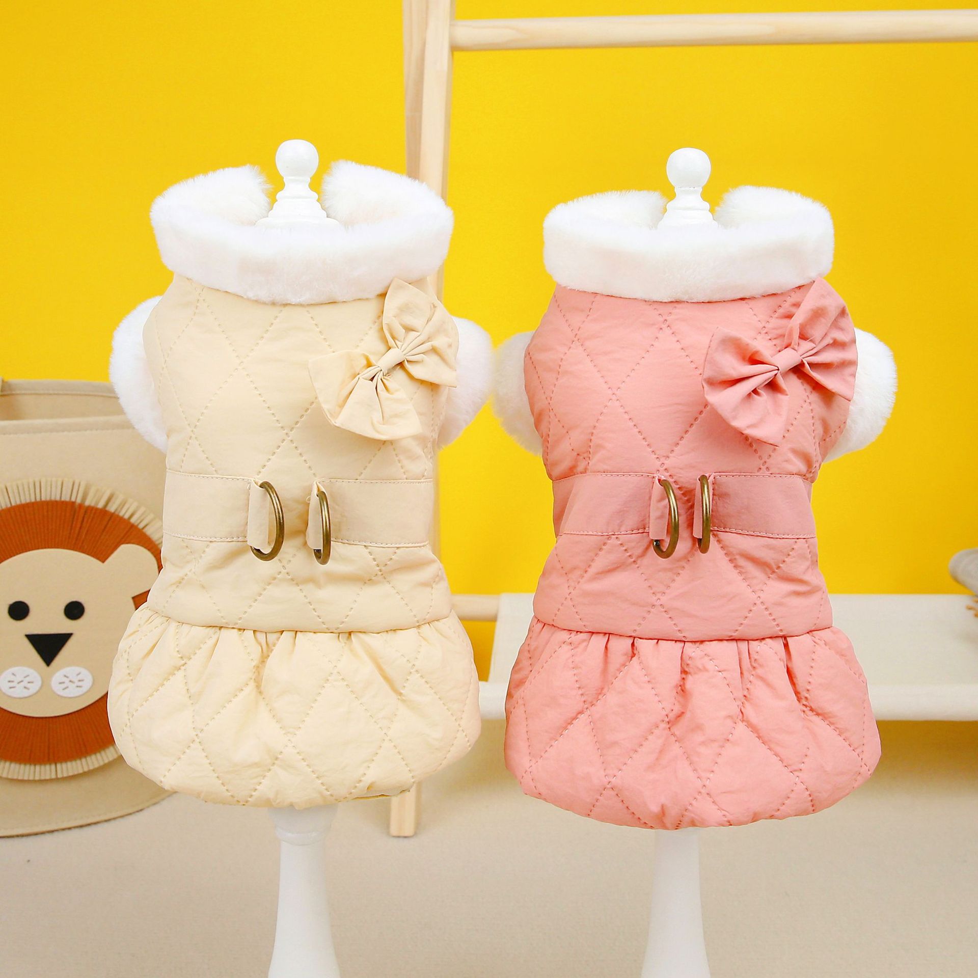 KFX-2150845 Adorable Cotton-Padded Butterfly Dress for Small Dogs in Apricot and Pink