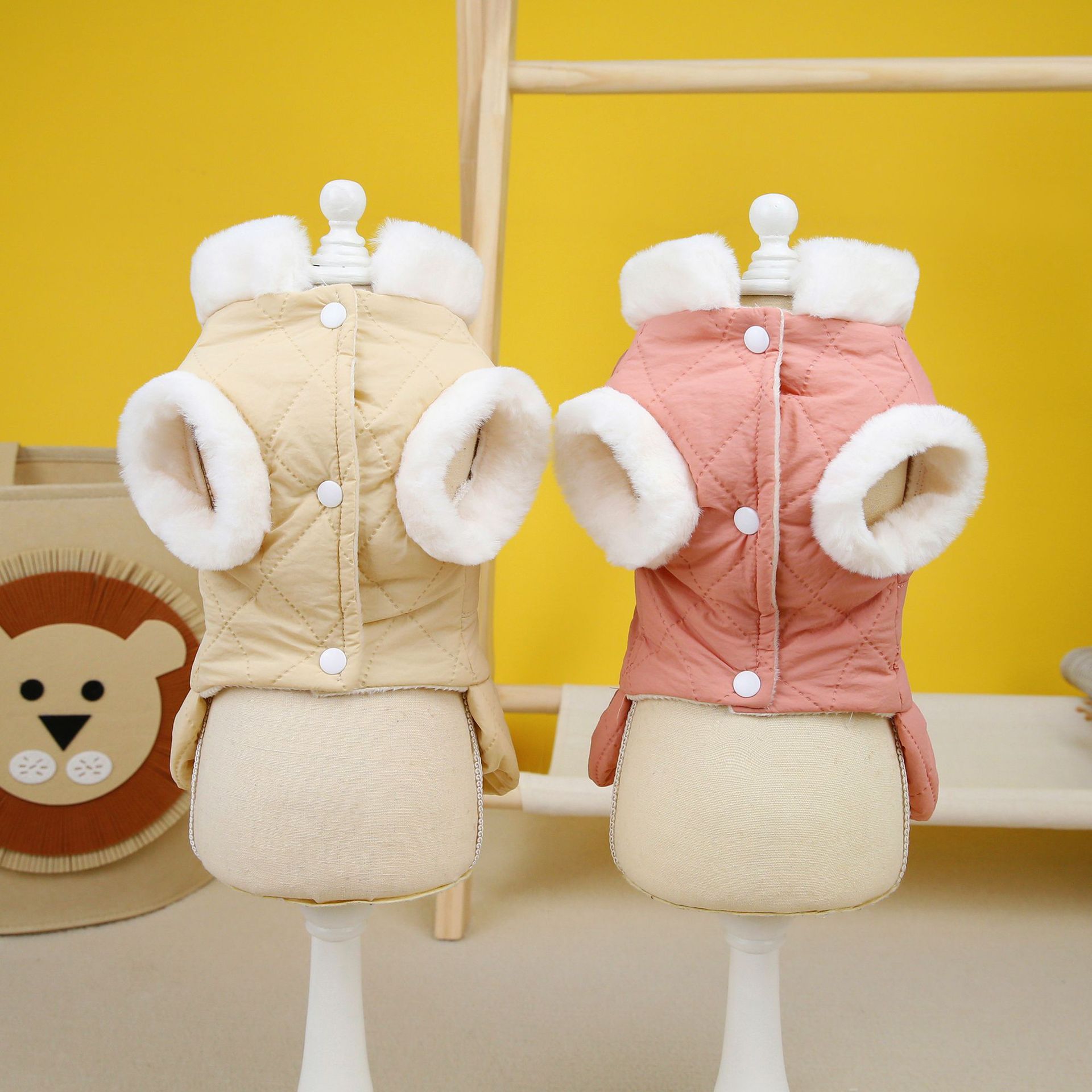 KFX-2150845 Adorable Cotton-Padded Butterfly Dress for Small Dogs in Apricot and Pink