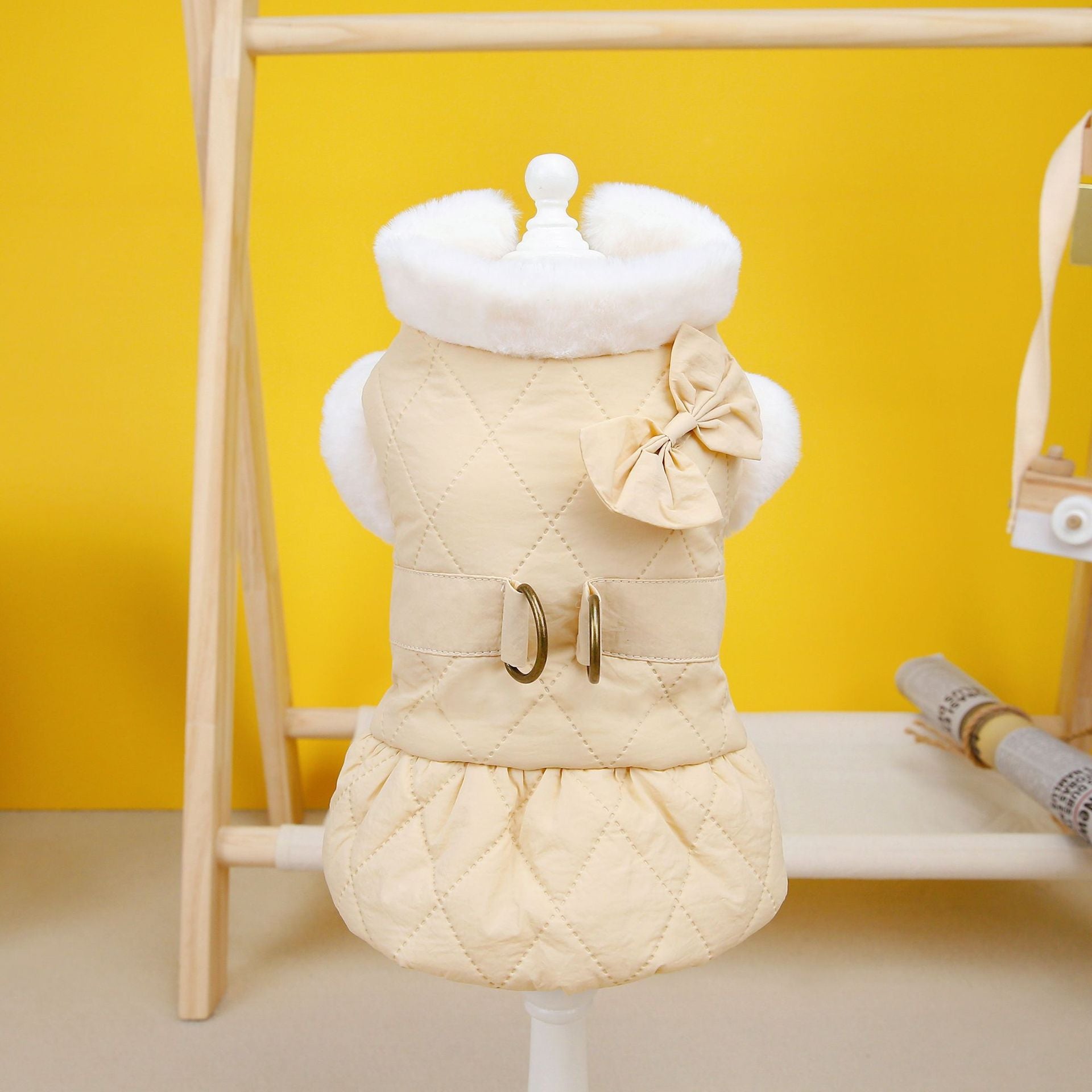 KFX-2150845 Adorable Cotton-Padded Butterfly Dress for Small Dogs in Apricot and Pink