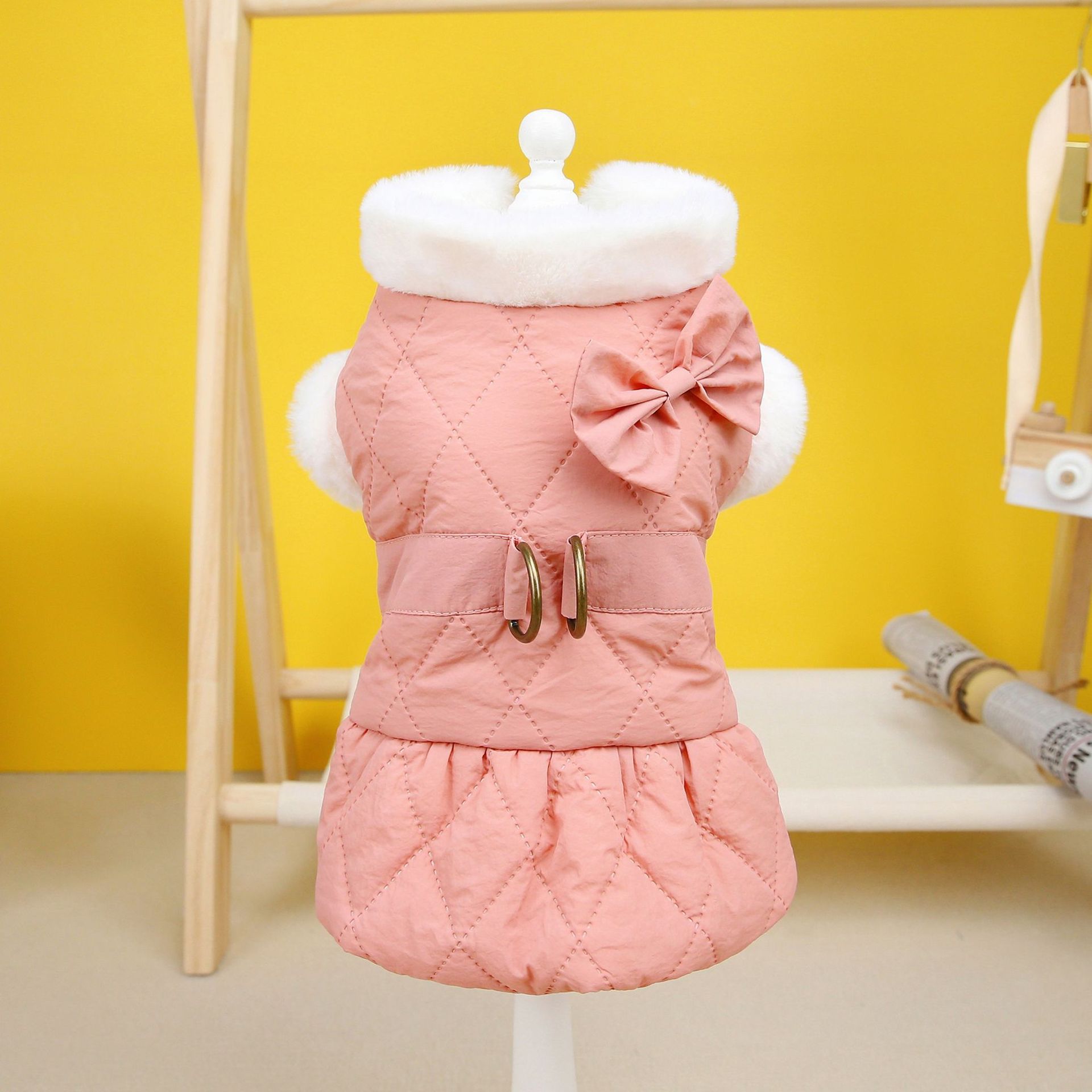 KFX-2150845 Adorable Cotton-Padded Butterfly Dress for Small Dogs in Apricot and Pink