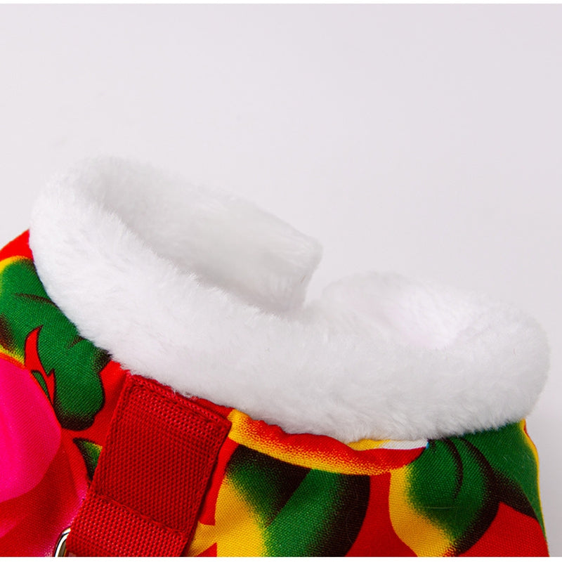 KFX-2150973 Floral Plush Lined Dog Vest with D-Ring for Cozy Winter Wear