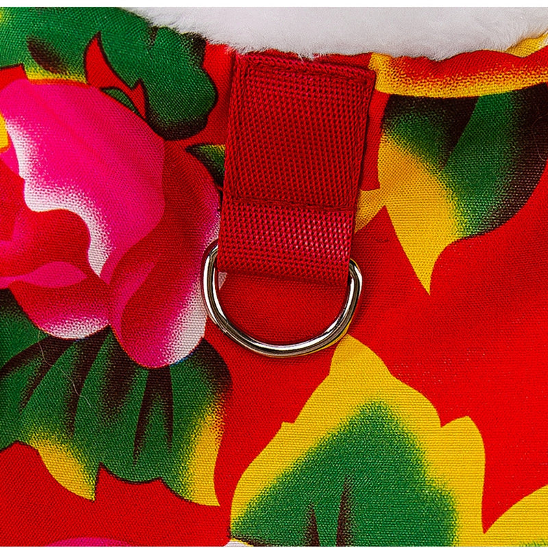 KFX-2150973 Floral Plush Lined Dog Vest with D-Ring for Cozy Winter Wear