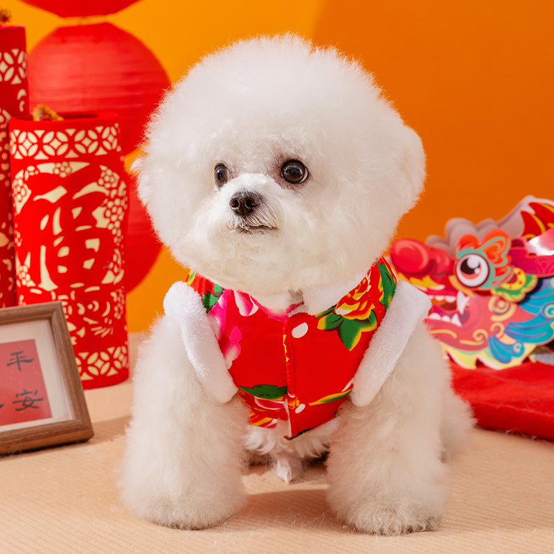 KFX-2150973 Floral Plush Lined Dog Vest with D-Ring for Cozy Winter Wear