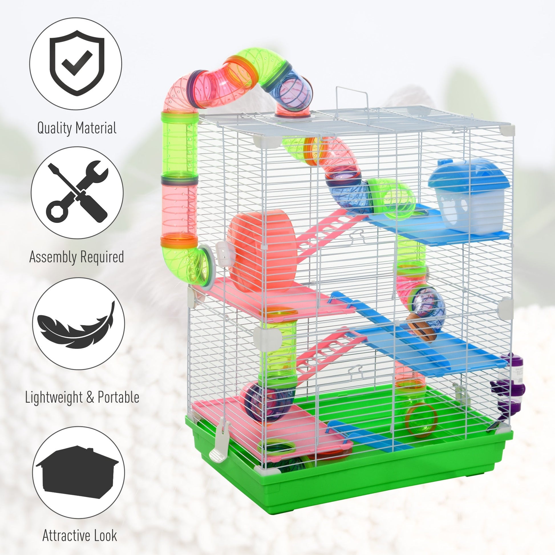 KFX-2155837 5-Tier Hamster Cage with Exercise Wheels, Tubes, and Accessories for Small Pets