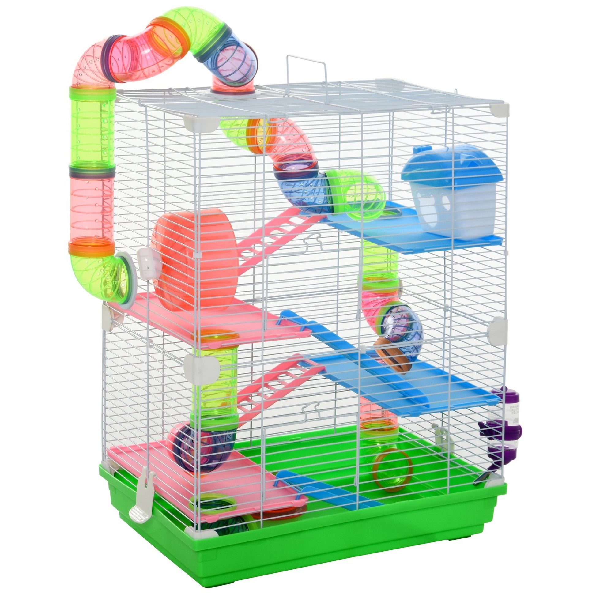 KFX-2155837 5-Tier Hamster Cage with Exercise Wheels, Tubes, and Accessories for Small Pets