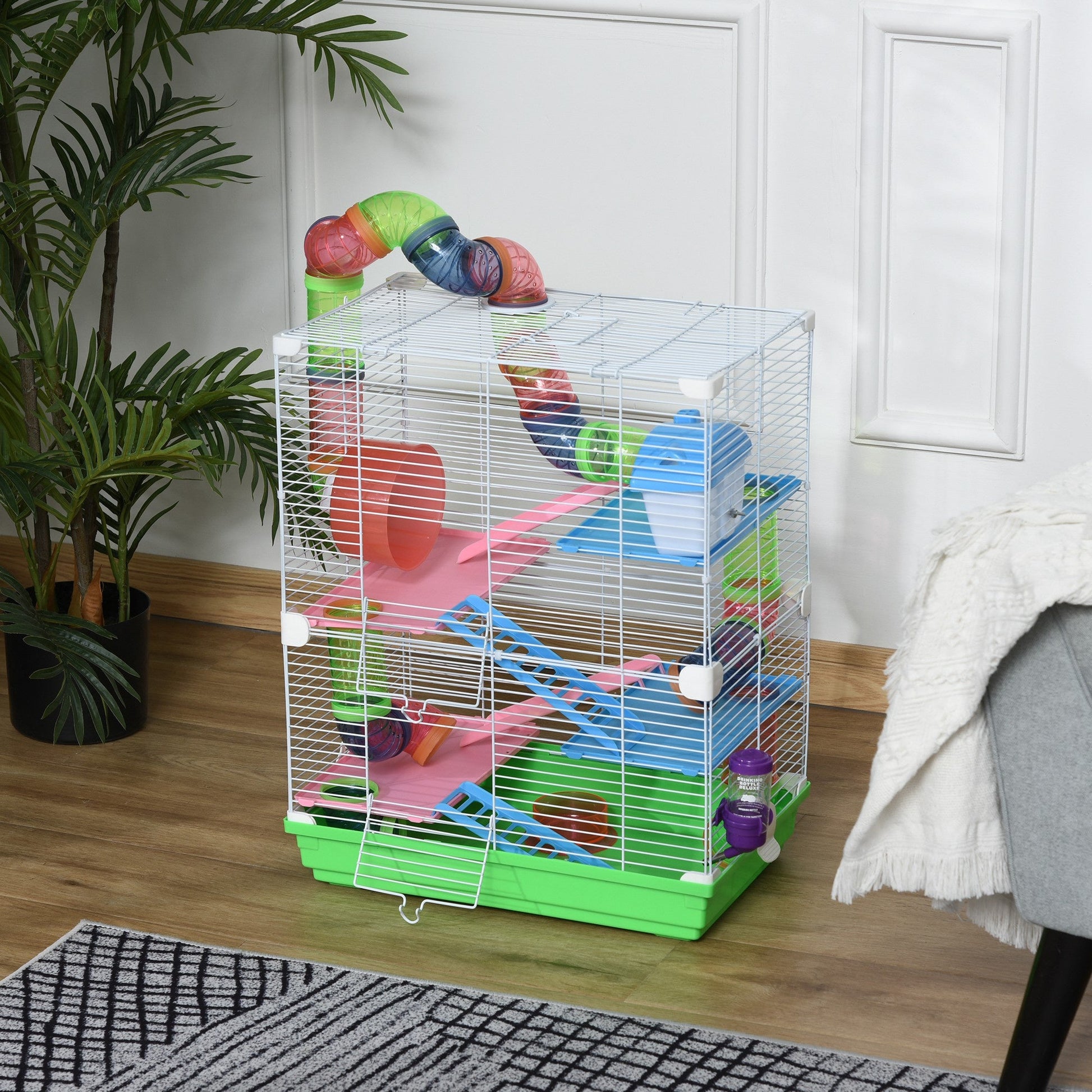 KFX-2155837 5-Tier Hamster Cage with Exercise Wheels, Tubes, and Accessories for Small Pets