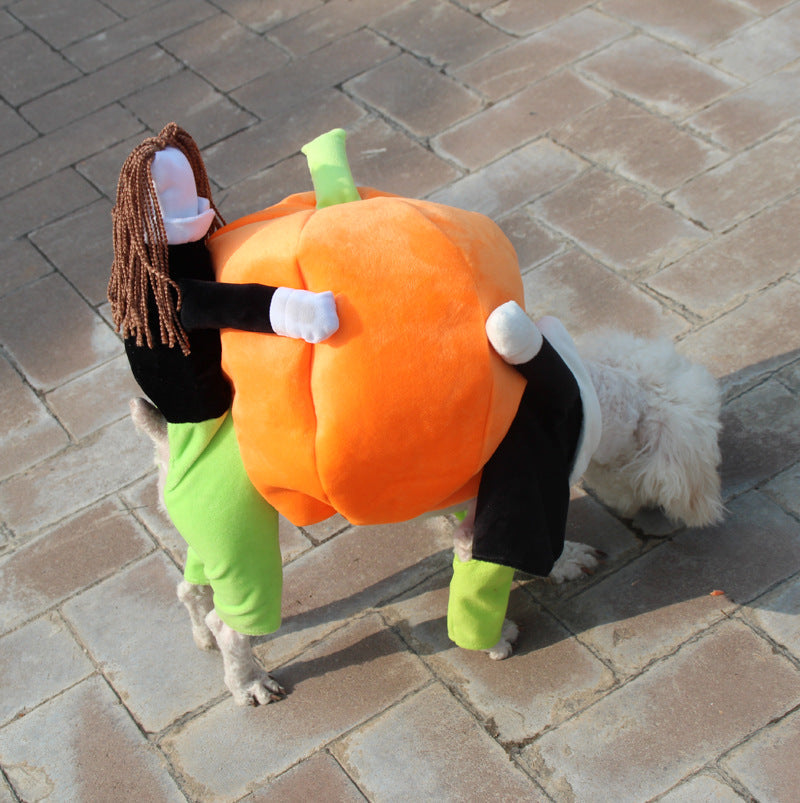 KFX-2156349 Halloween Pumpkin Pet Costume for Dogs - Soft Velvet Material, Multiple Sizes Available