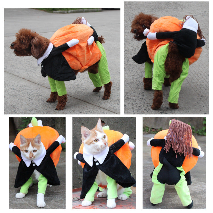 KFX-2156349 Halloween Pumpkin Pet Costume for Dogs - Soft Velvet Material, Multiple Sizes Available