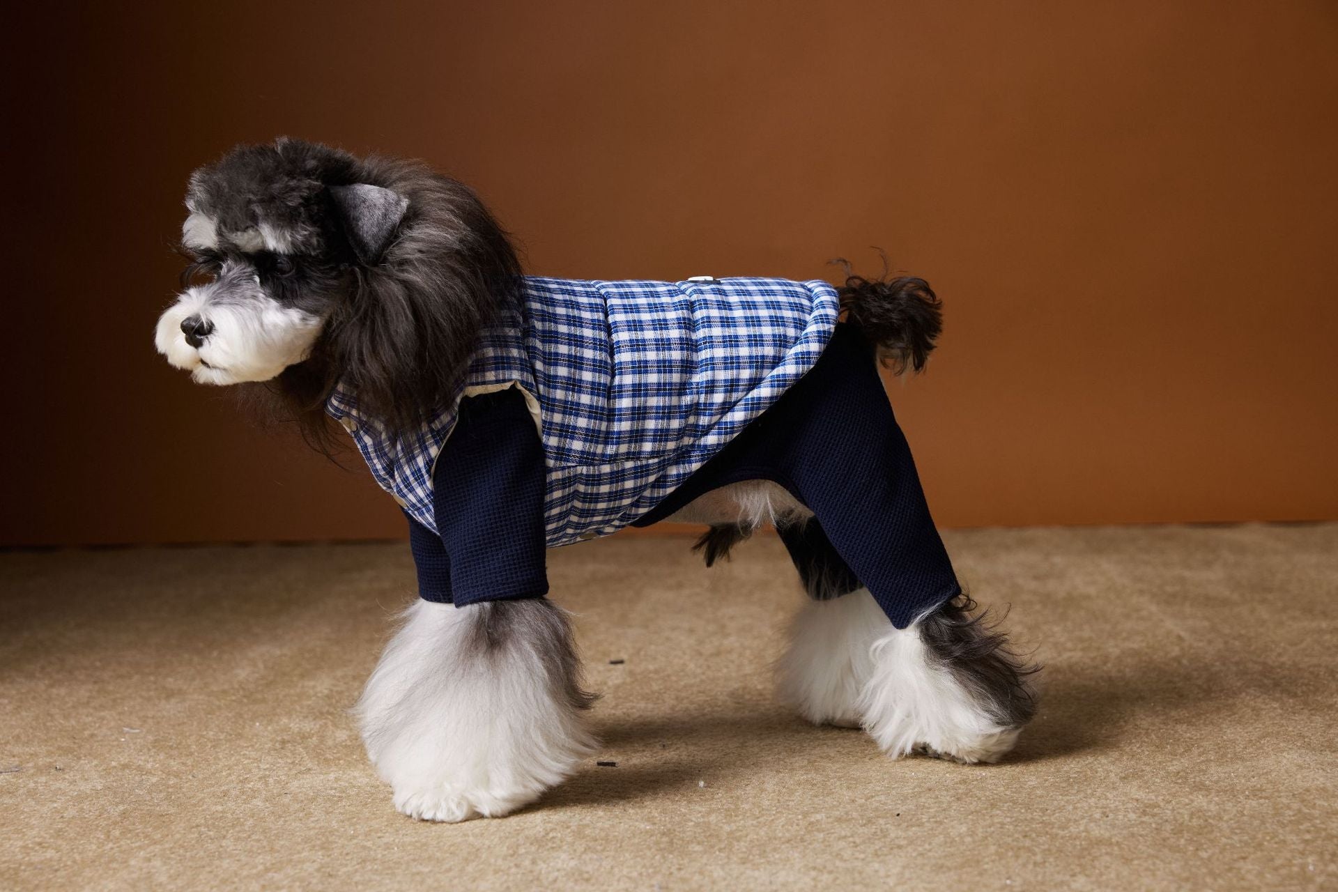 KFX-2156733 Blue Plaid Down Vest for Dogs - Autumn and Winter Casual Wear, Various Sizes Available