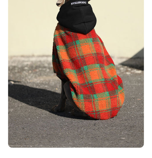 KFX-2157757 Thick and Warm Casual Clothing for Large Dogs in Orange Grid and Green Stripe