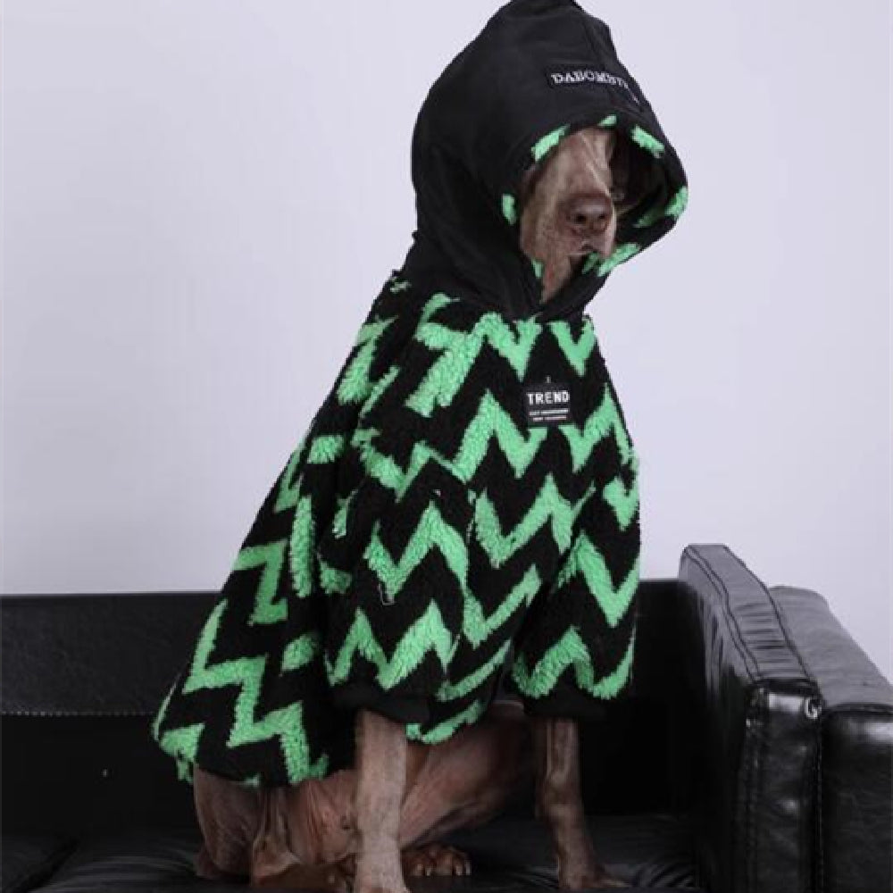 KFX-2157757 Thick and Warm Casual Clothing for Large Dogs in Orange Grid and Green Stripe
