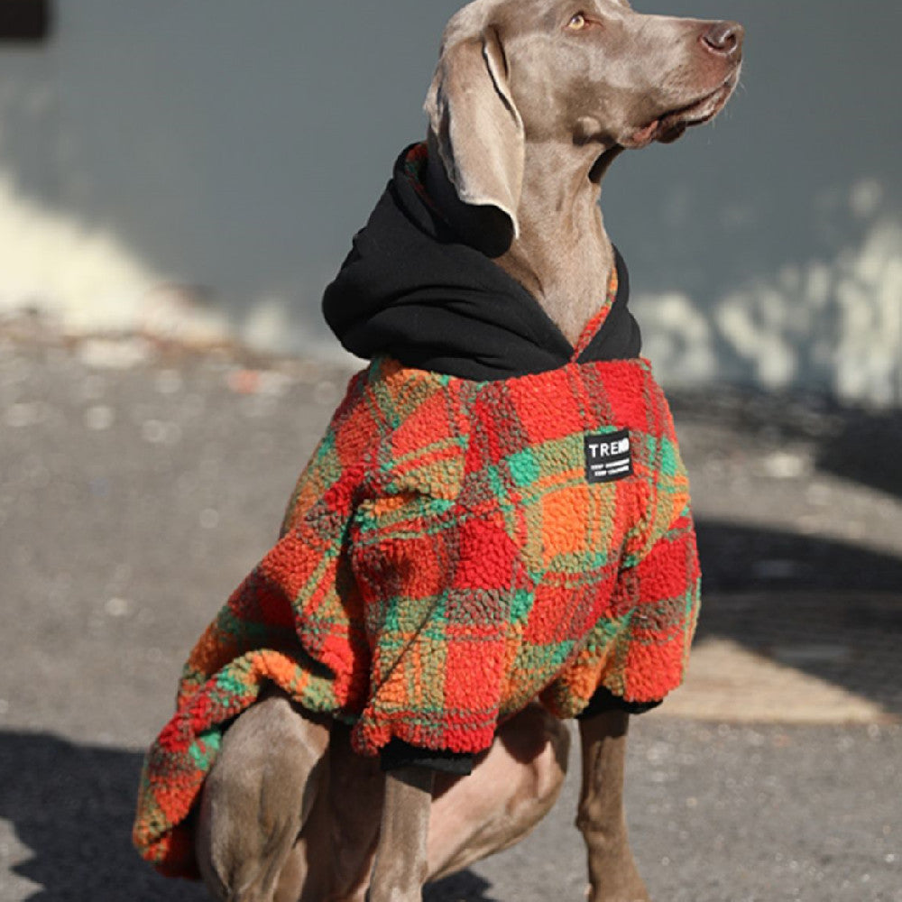 KFX-2157757 Thick and Warm Casual Clothing for Large Dogs in Orange Grid and Green Stripe