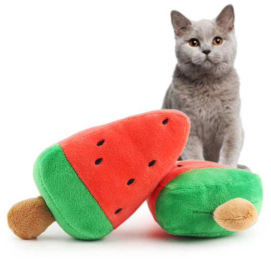 KFX-2160573 Bite-Resistant Plush Toy Ball for Dogs in Red Watermelon Popsicle Design - 14.5cm