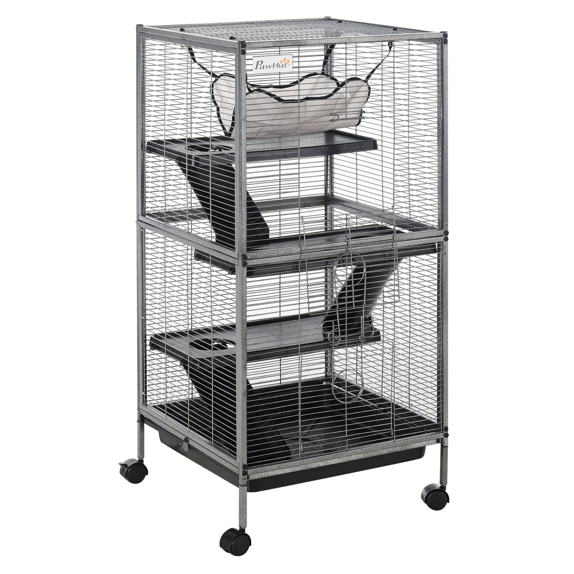 KFX-2161597 Gray 4-Tier Rolling Small Animal Cage with Hammock for Ferrets, Chinchillas, and Sugar Gliders