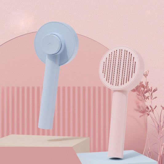 KFX-2163517 One-Click Floating Fine Needle Comb for Dogs and Cats - Stainless Steel, Available in Blue, Pink, White