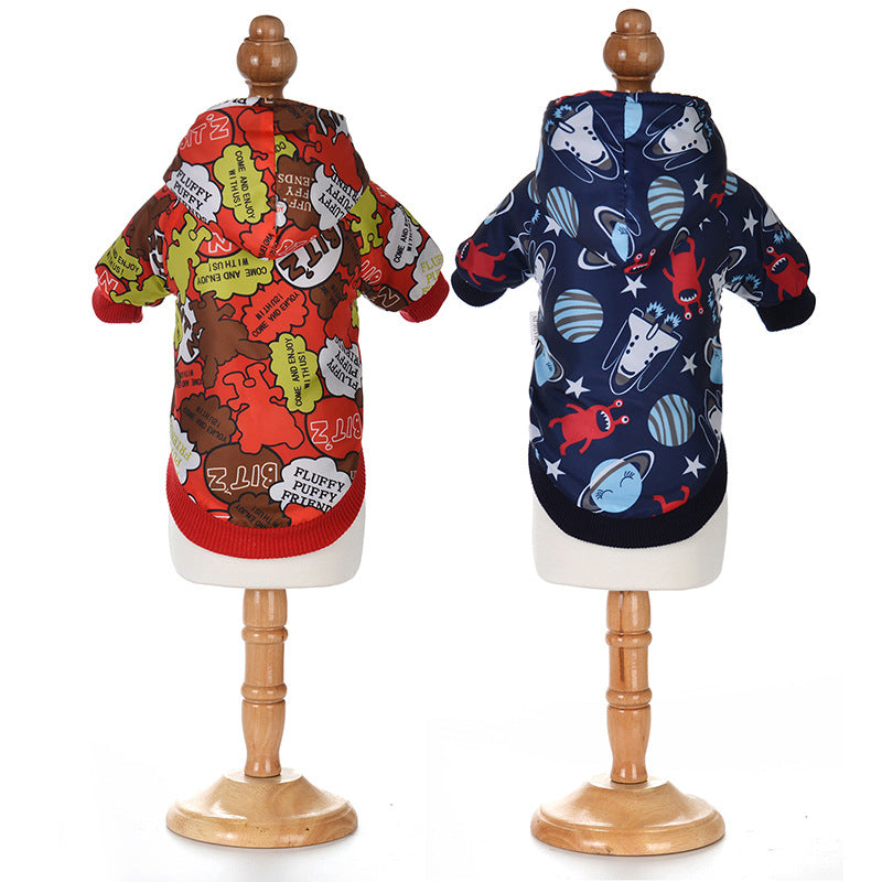 KFX-2168253 Plus Velvet Windbreaker for Small Dogs and Cats in Red or Blue Fashion Design