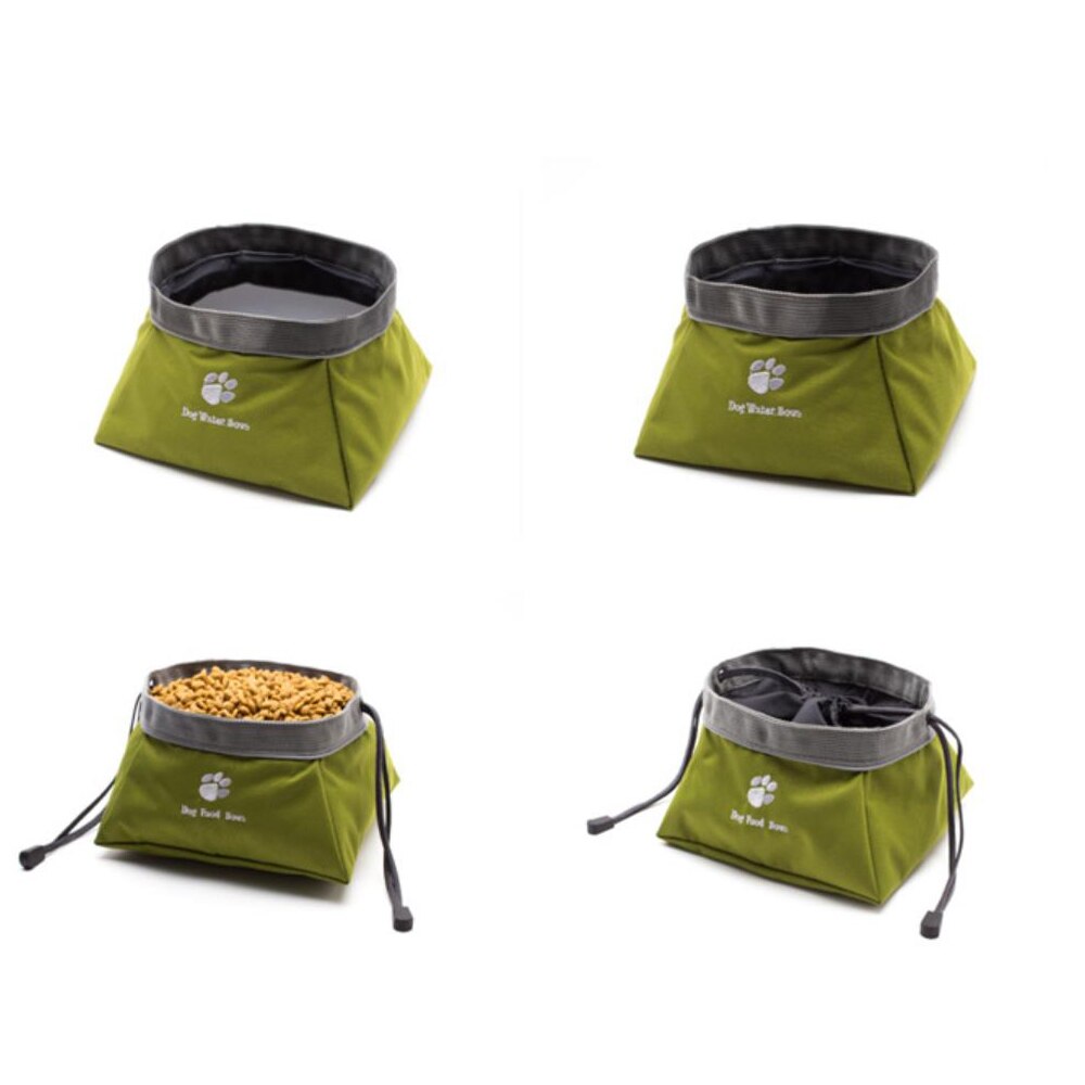 KFX-2169533 Collapsible Waterproof Pet Bowl for Food and Water, Eco-Friendly Materials, Green Color, 20x20x9.5 CM