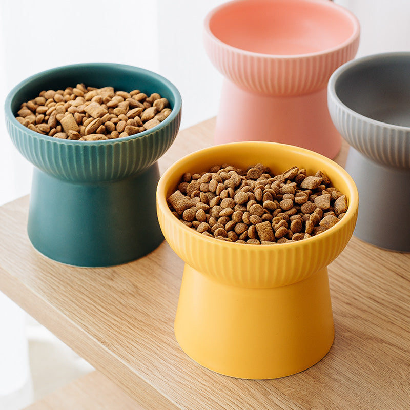 KFX-2169661 High Foot Ceramic Cat Bowl - 300ml Capacity for Food and Water