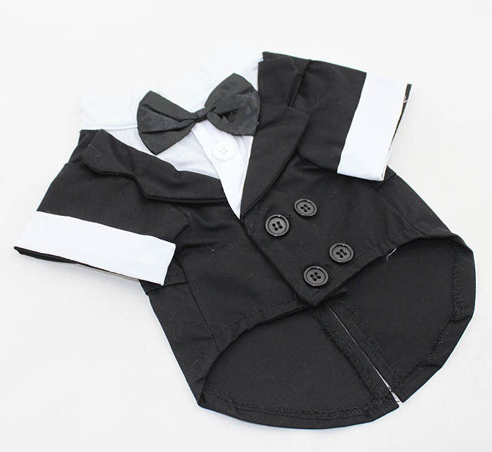 KFX-2171837 Big Dog Dress with Bow Tie - Stylish Cotton Puppy Suit in Black, Gray, Sky Blue, and Red Brown Sizes XS to XL