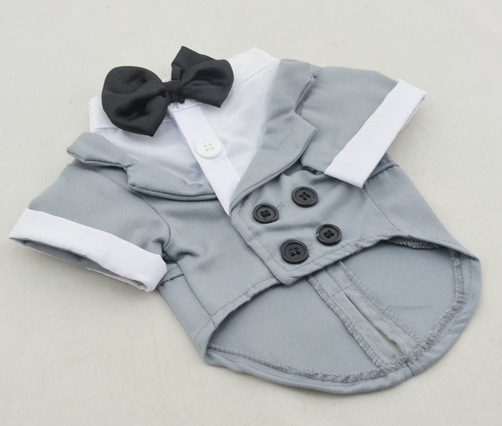 KFX-2171837 Big Dog Dress with Bow Tie - Stylish Cotton Puppy Suit in Black, Gray, Sky Blue, and Red Brown Sizes XS to XL