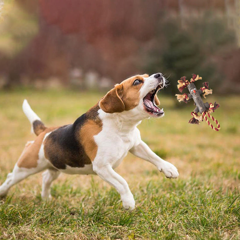 KFX-2172093 Durable Rope and Rubber Training Toy for Large Dogs - Tree Branch Style with Knot and Ball Design