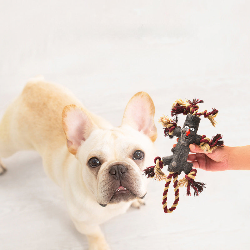KFX-2172093 Durable Rope and Rubber Training Toy for Large Dogs - Tree Branch Style with Knot and Ball Design