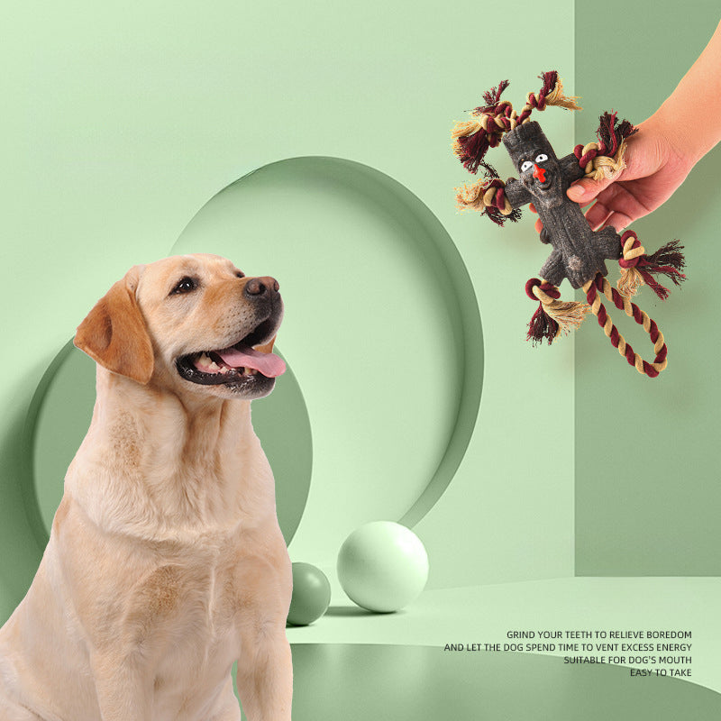 KFX-2172093 Durable Rope and Rubber Training Toy for Large Dogs - Tree Branch Style with Knot and Ball Design