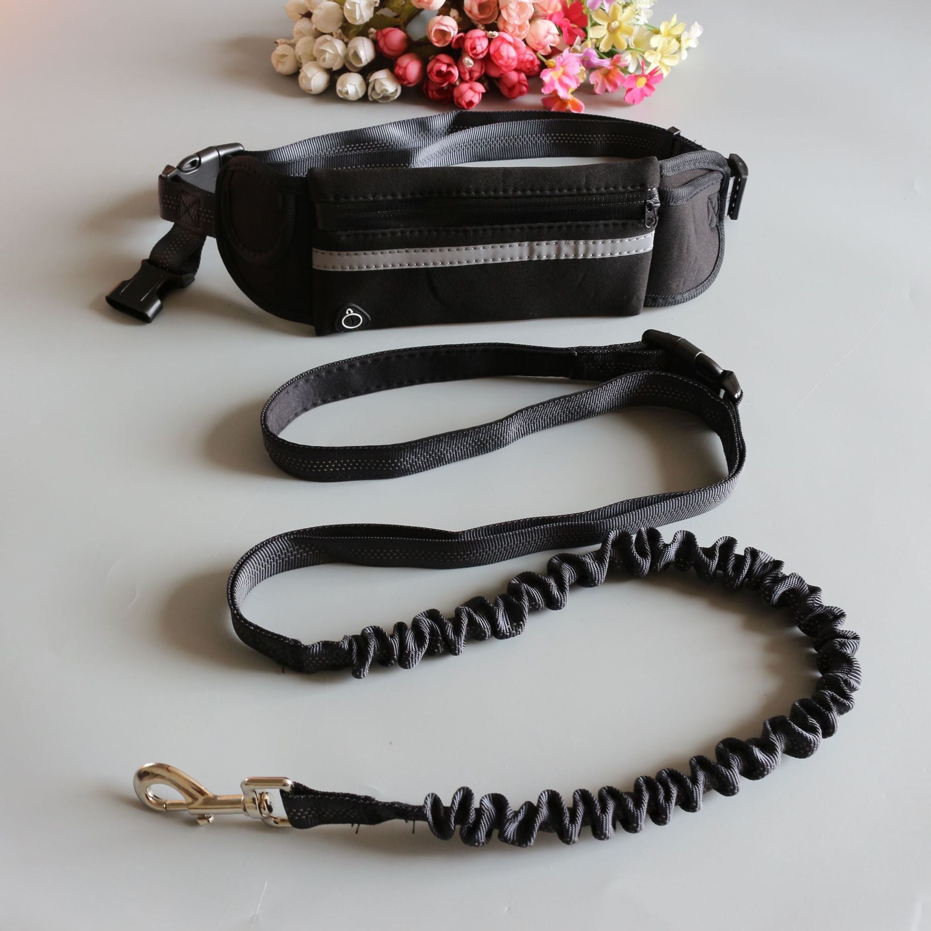 KFX-2173245 Adjustable Pet Traction Rope with Large Capacity Running Waist Bag Set