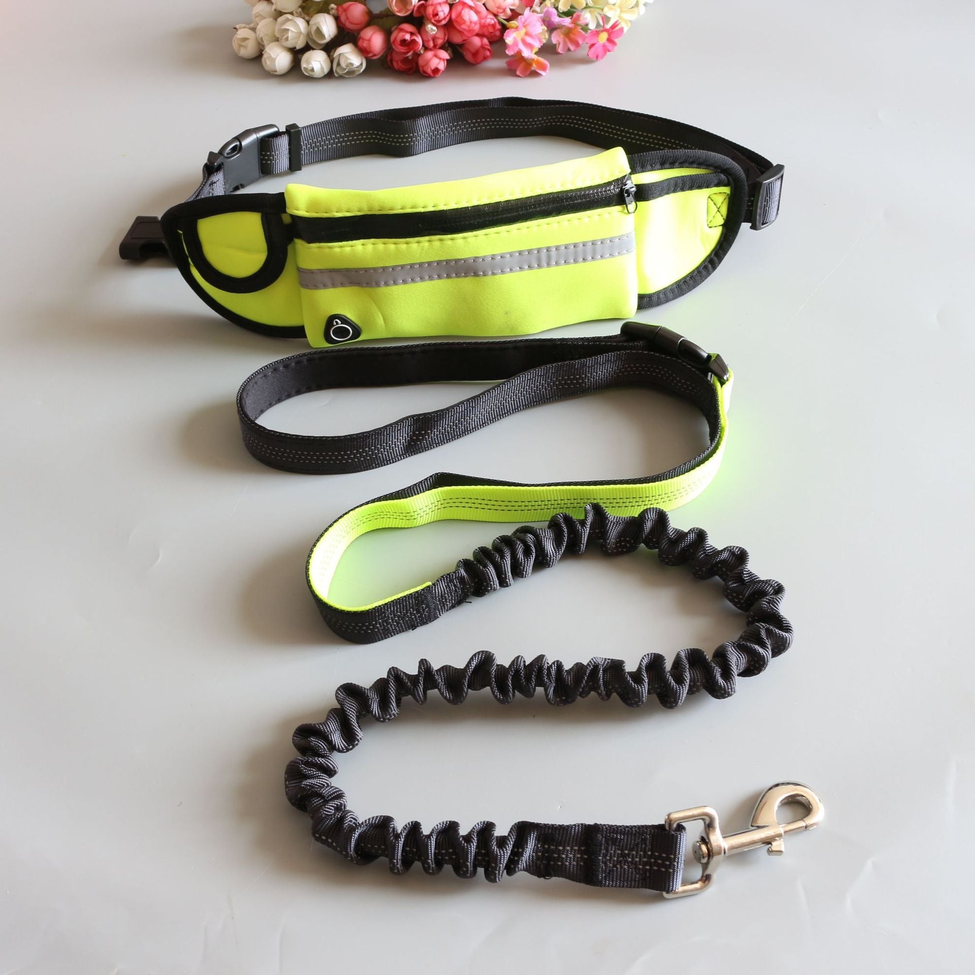 KFX-2173245 Adjustable Pet Traction Rope with Large Capacity Running Waist Bag Set